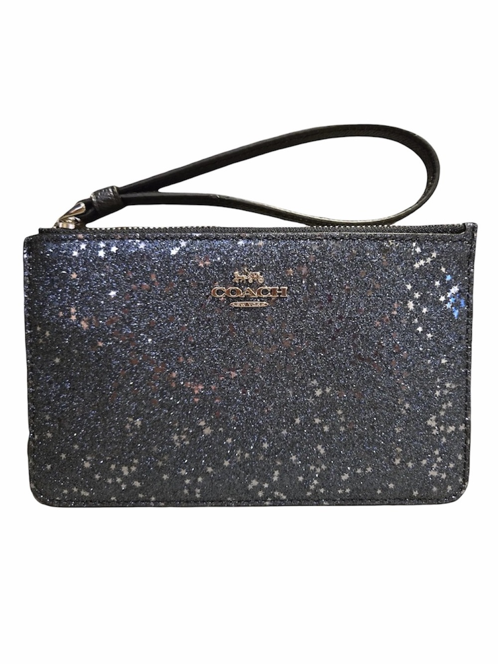 Coach Star Glitter Small Wristlet Midnight Blue Zip-Top Closure